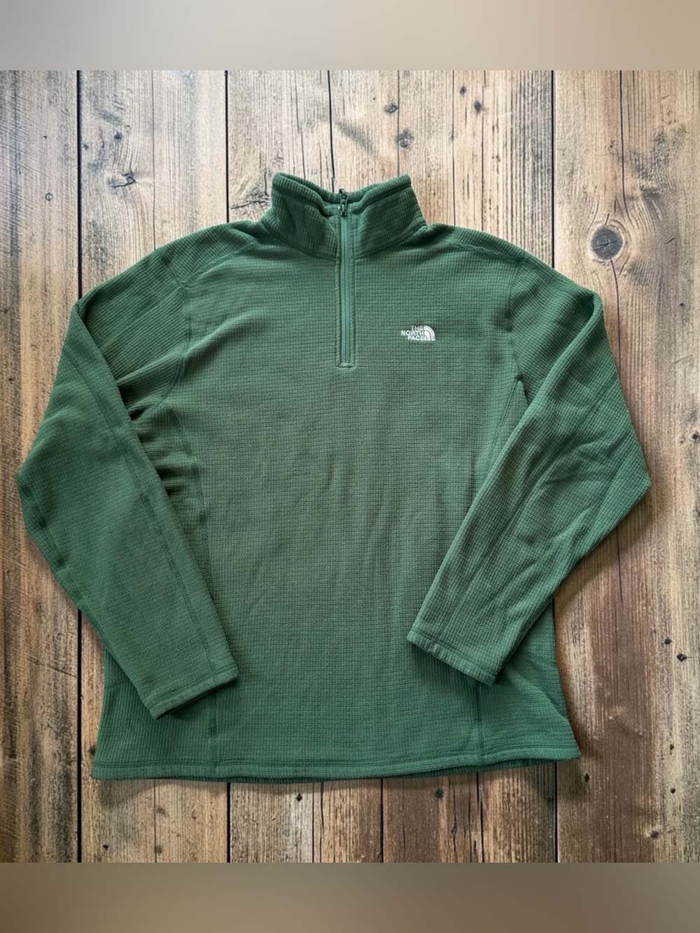The North Face Waffle Knit 1/4 Zip Pullover Mens XL Green Fleece Sweater